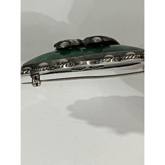 Vintage Mexico Sterling Silver Brooch Pin Jade sleeping Figures Oval - Picture 7 of 12